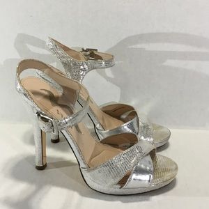 Nina Emboss Print Metallic  Silver Women's High Heels